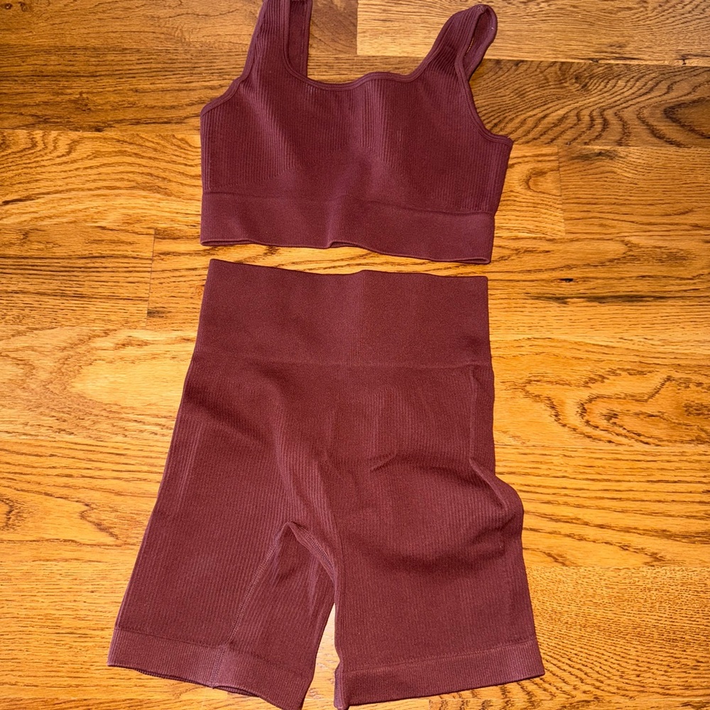 Dark brown Ribbed Crop Top and Shorts Set